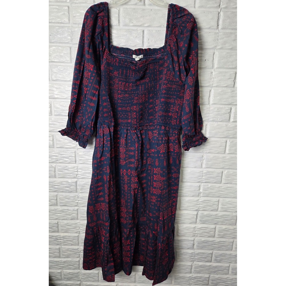 The Pioneer Woman dress Smocked Bodice Women's size 2X Midi NWT Blue Red
